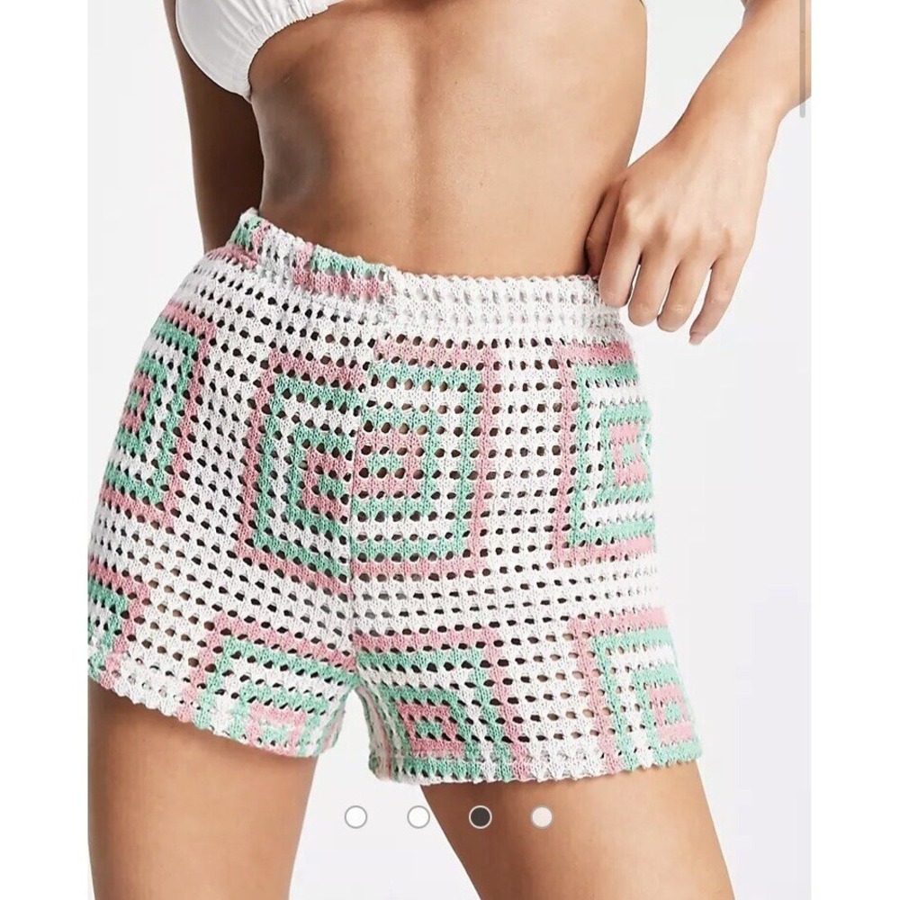 NEW ASOS Womens  Crochet Mosaic Beach Shorts 6 Boho Festival Mod 70s Hippie